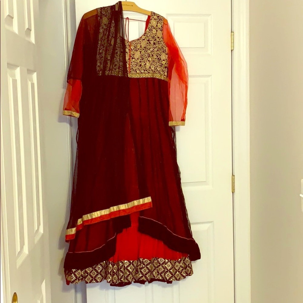Black/gold and red Anarkali